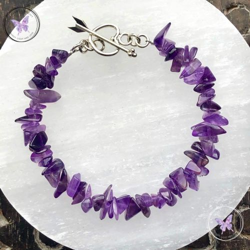 Amethyst Chip Bracelet with Silver Heart Toggle Clasp